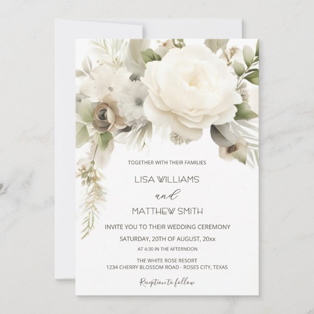 Convite Dreamy White Rose Photo Wedding (Frente)