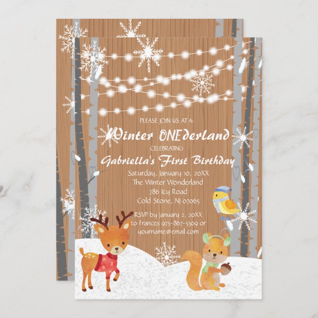 Convite Dreamy Woodland Forest ONEderland Birthday (Frente/Verso)
