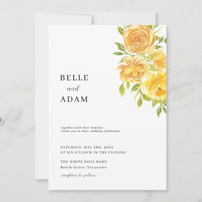 Convite Dreamy Yellow Rose Wedding (Frente)