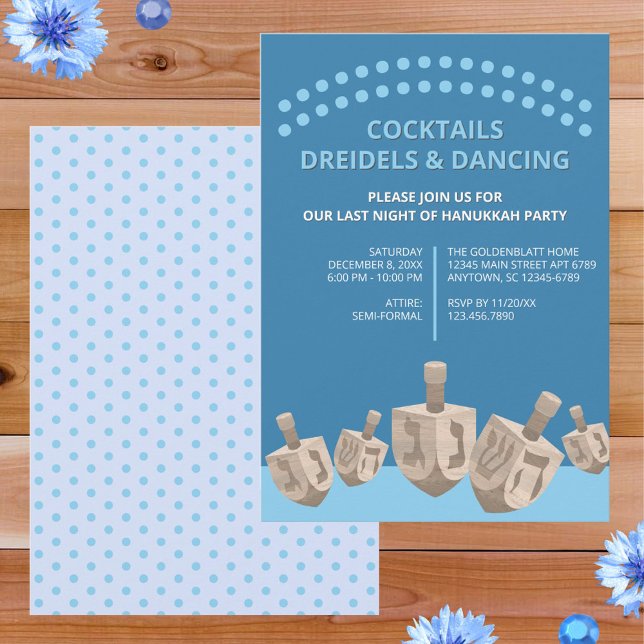 Convite Dreidel Rustic Oak Cute Hanukkah, Partido Janto (So easy to personalize, these dreidel Hanukkah party invitations will announce your event in style)