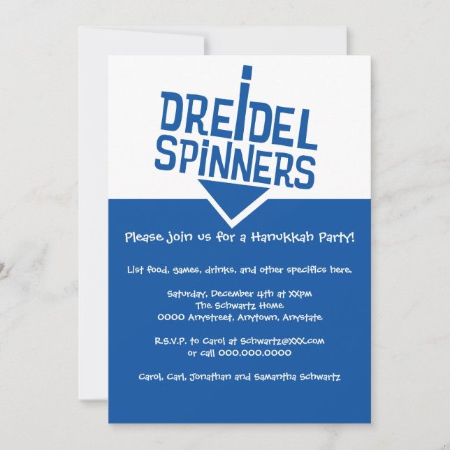 Convite Dreidel Spinners Hanukkah (Frente)