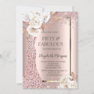 Convite Dress Glitter Confetti Autumn Flowers 50th