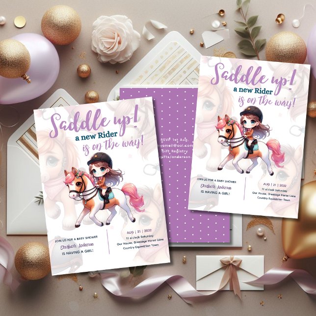 Convite Dressage Rider Baby Girl Chá Rider a caminho (Criador carregado)