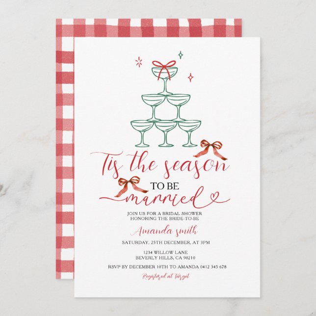 Convite Drink Tis The Season to Be Married Bridal Shower (Frente/Verso)