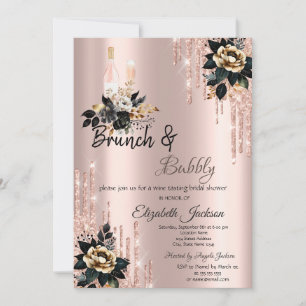 Convite Drips Black Roses Brunch & Bubbly Chá de Noiva