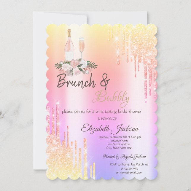 Convite Drips Brunch & Bubbly Chuveiro de Noiva Ombre (Frente)