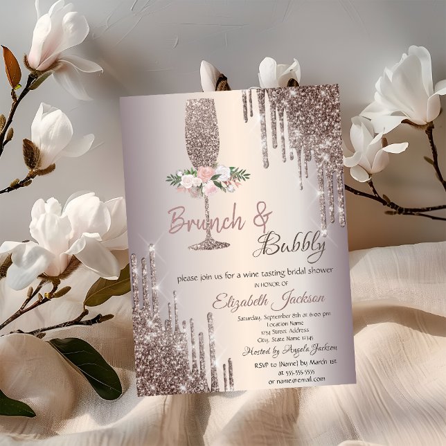 Convite Drips Brunch & Bubbly Rose Gold Chá de Noiva (Criador carregado)