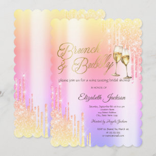 Convite Drips Glass Brunch & Bubbly Ombre Chá de Noiva