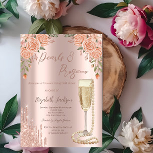 Convite Drips Pérolas Prosecco Rosas Chuveiro de Noiva
