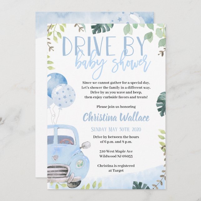 Convite Drive by Baby Shower Calls for Boys (Frente/Verso)