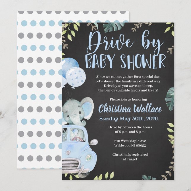 Convite Drive by Baby Shower Invtions for Boys (Frente/Verso)