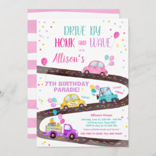 Convite Drive By Birthday Parade Party Pink Drive Through
