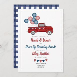Convite Drive By Birthday Social Distancing Party Red