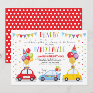 Convite Drive By Festa de aniversário Parade Quarantine Bo