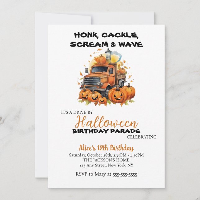 Convite Drive By Halloween Pumpkin Party Aniversário (Frente)
