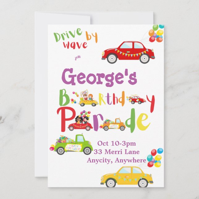 Convite Drive by Simple Birthday Invitation Card (Frente)