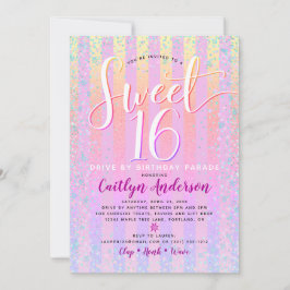 Convite Drive By Sweet 16 Birthday Girly Rainbow Ombre