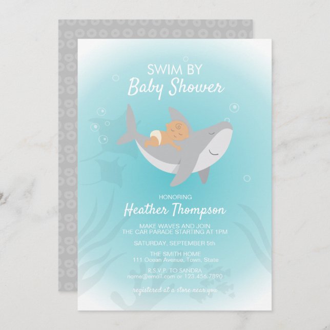 Convite Drive by Sweet Shark Chá de fraldas Invitation (Frente/Verso)