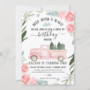 Convite Drive By Winter Birthday Invent Floral