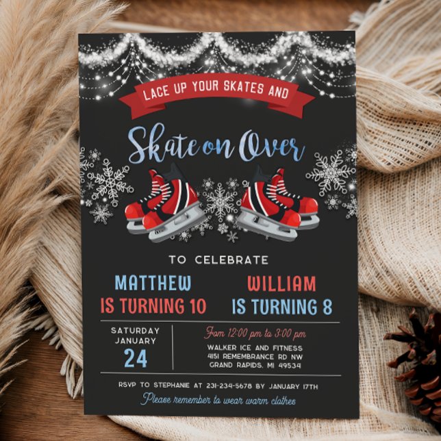 Convite Dual Ice Skating Birthday Invitation for Boys (Dual Double Ice Skating Birthday Invitation for Boys
)