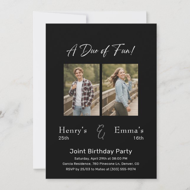 Convite Dual Photo Milestone Double Joint Birthday Party (Frente)