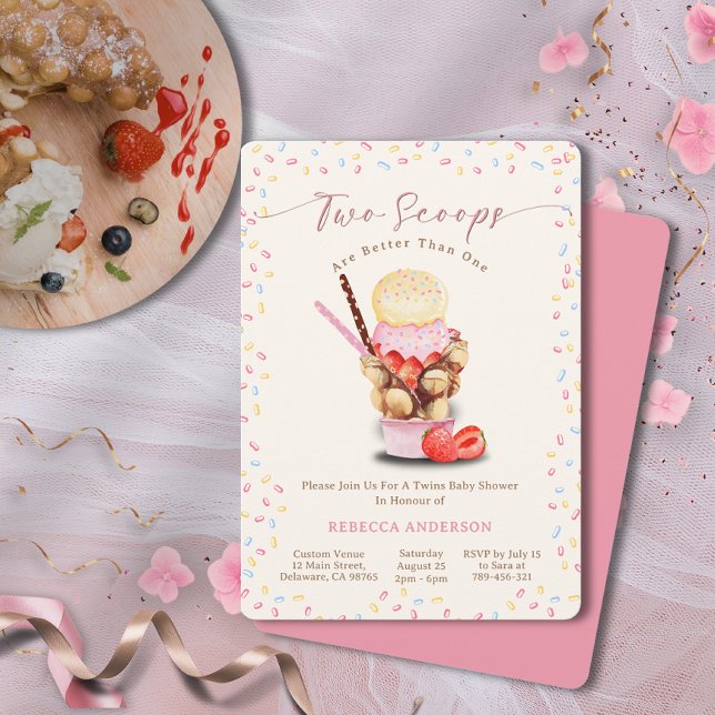 Convite Duas Colheres São Melhores Que Um Chá de fraldas G (Two Scoops Are Better Than One Twins Baby Shower Invitation)