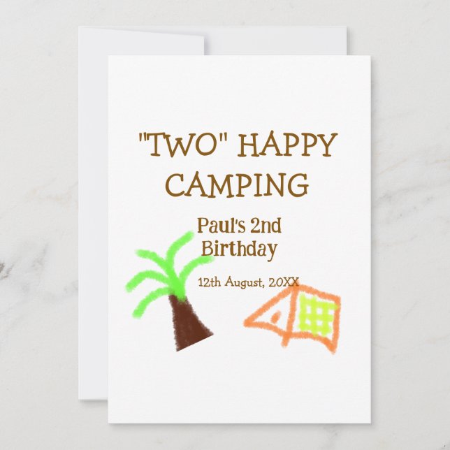 Convite Duas crianças felizes acampadas de segundo anivers (Frente)