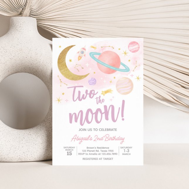 Convite Duas da Lua e Festa de aniversário das Estrelas (Two the Moon Birthday Party Invitation with Front and Back)