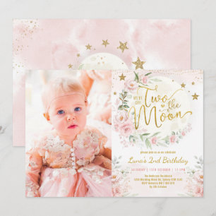 Convite Duas da Moon Blush Pink Flowers segundo aniversár