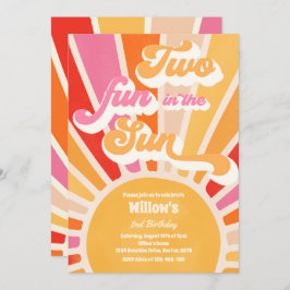 Convite Duas Diversão Em Raios Rosa-Rosa De segundo aniver