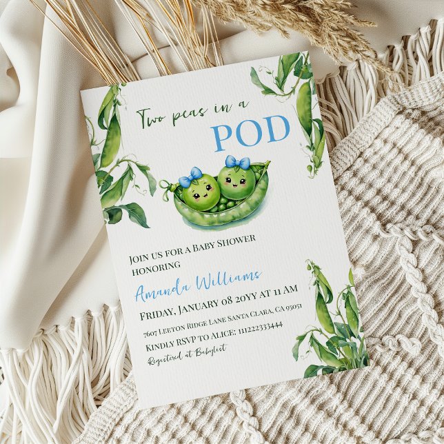 Convite Duas Ervilhas bonitas em um Chá de fraldas de gême (Criador carregado)