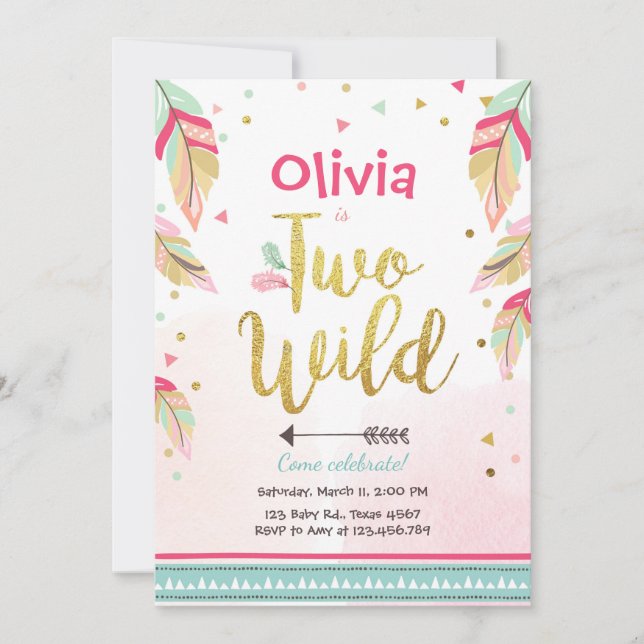 Convite Duas fêmeas segundos aniversários selvagens boho (Frente)