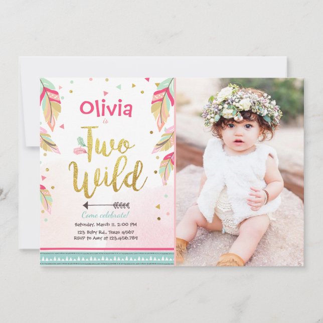 Convite Duas fêmeas segundos aniversários selvagens boho (Frente)