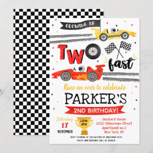 Convite Duas Festas de Aniversário Rápidas Carro de Corrid