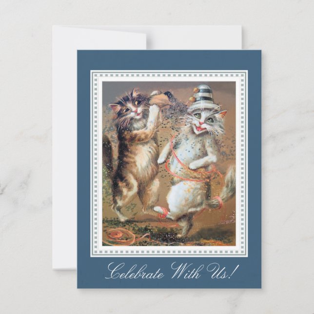 Convite Duas Festas de Gatos Confetti (Frente)