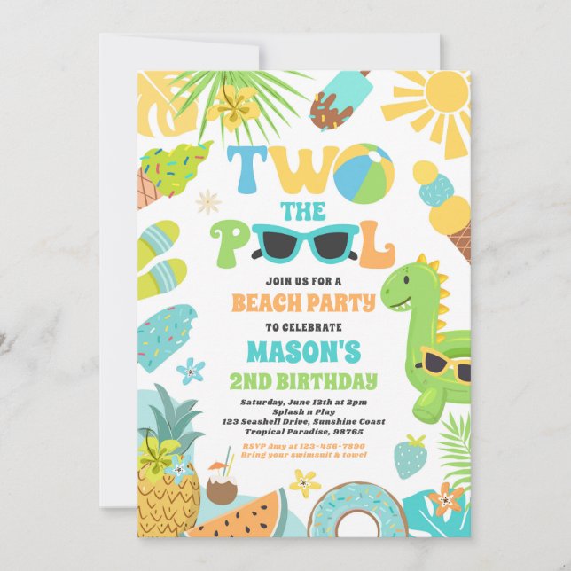 Convite Duas Festas De Piscina De segundo aniversário De V (Frente)