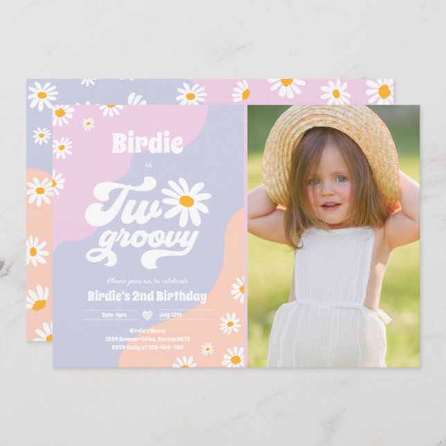 Convite Duas Festas de segundo aniversário Boho Retro Dais (Frente/Verso)