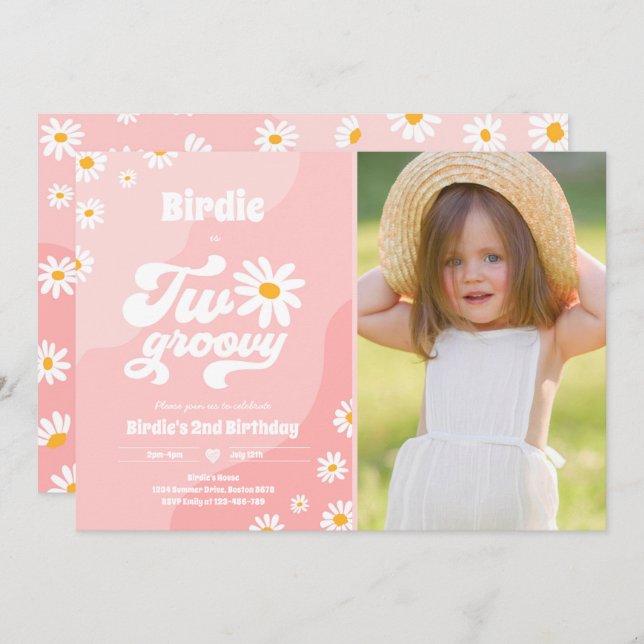 Convite Duas Festas de segundo aniversário Boho Retro Dais (Frente/Verso)