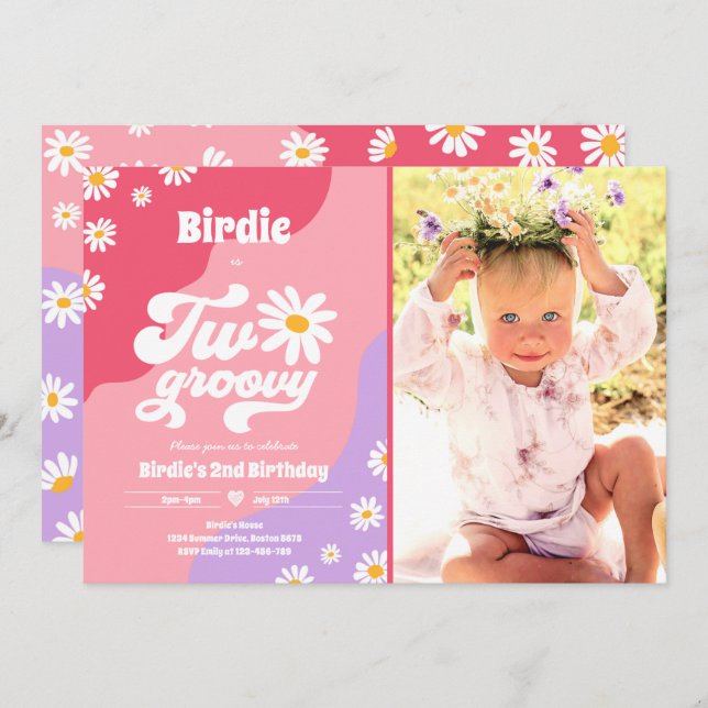 Convite Duas Festas de segundo aniversário Boho Retro Dais (Frente/Verso)