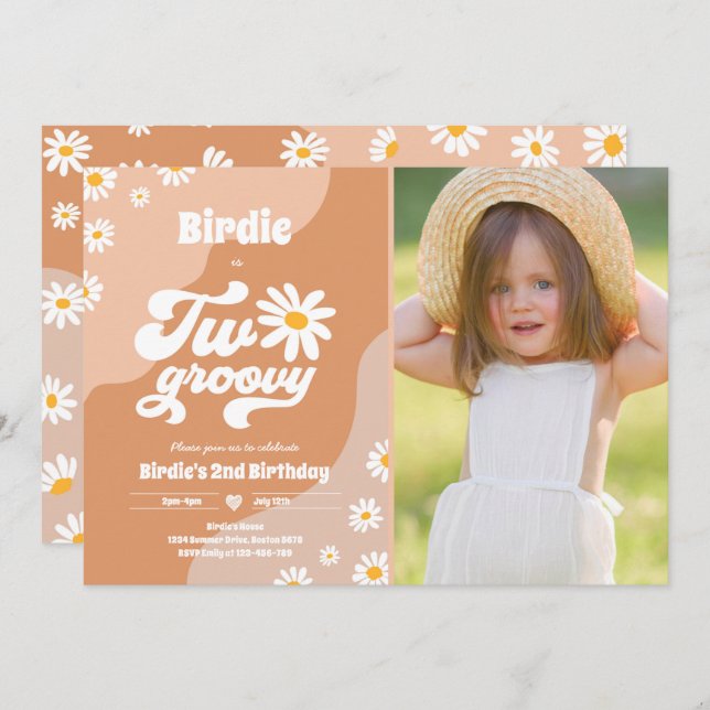 Convite Duas Festas de segundo aniversário Boho Retro Dais (Frente/Verso)