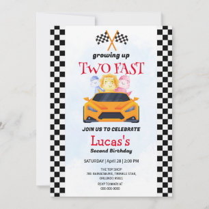 Convite Duas Festas de segundo aniversário de Carro Rápido