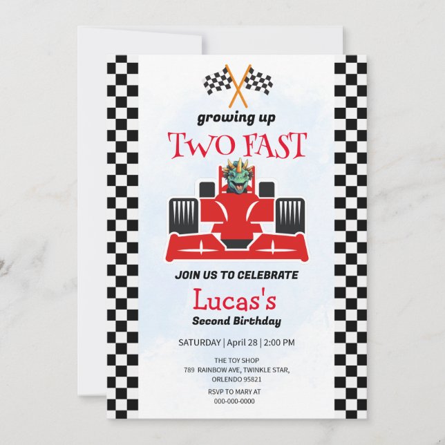 Convite Duas Festas de segundo aniversário de Carro Rápido (Frente)