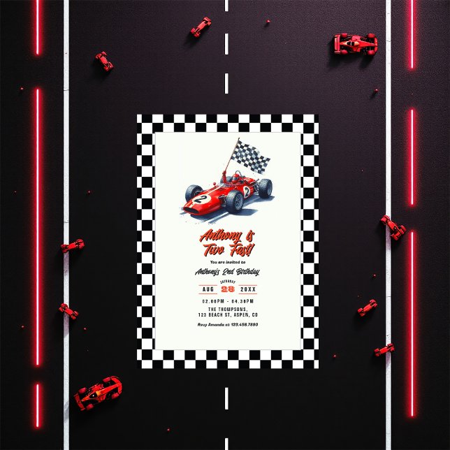 Convite Duas Festas de segundo aniversário de Carro Rápido (Two Fast Race Car 2nd Birthday Party Invitation)