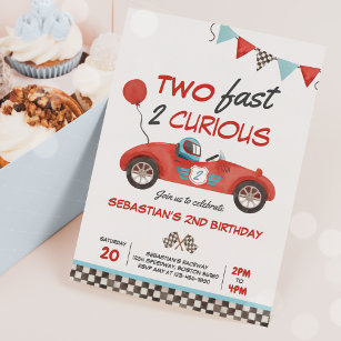 Convite Duas Festas de segundo aniversário de Carro Vermel