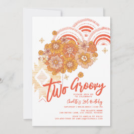 Convite Duas Festas de segundo aniversário de Groovy Boho