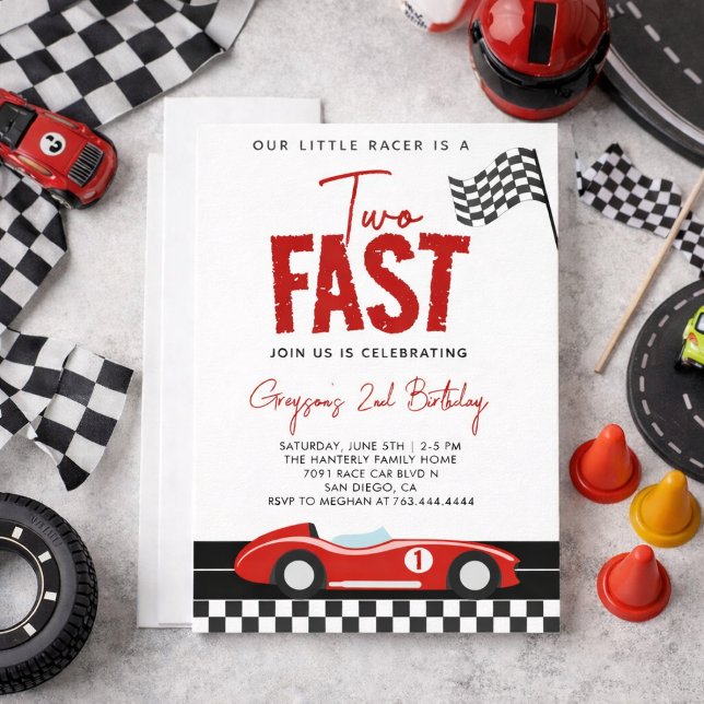 Convite Duas Festas de segundo aniversário Rápido de Carro (Two Fast Race Car Boy 2nd Birthday Party Invitation
)