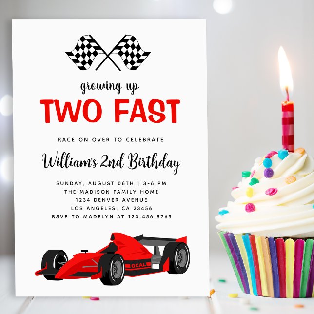 Convite Duas Festas de segundo aniversário Rápido de Carro (Two Fast Race Car Boy 2nd Birthday Party Invitation
)