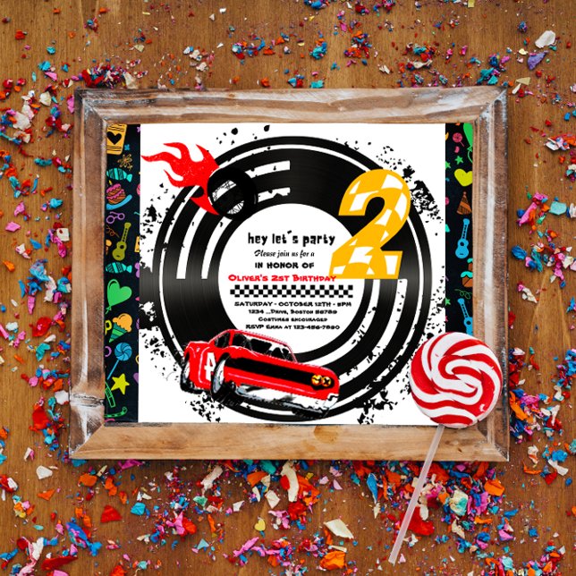 Convite Duas Festas de segundo aniversário Rápido de Carro (Criador carregado)