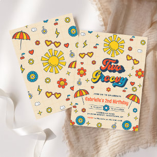 Convite Duas Festas de segundo aniversário Retro Daisy Gro
