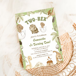 Convite Duas Festas de segundo aniversário Rex Dinossaur